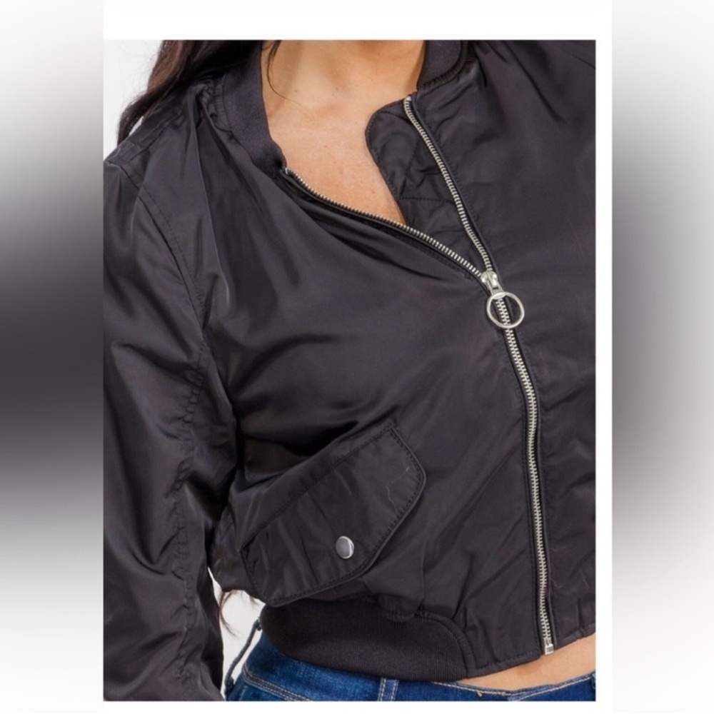 Black Bomber Waist Length Jacket - Picture 3 of 4